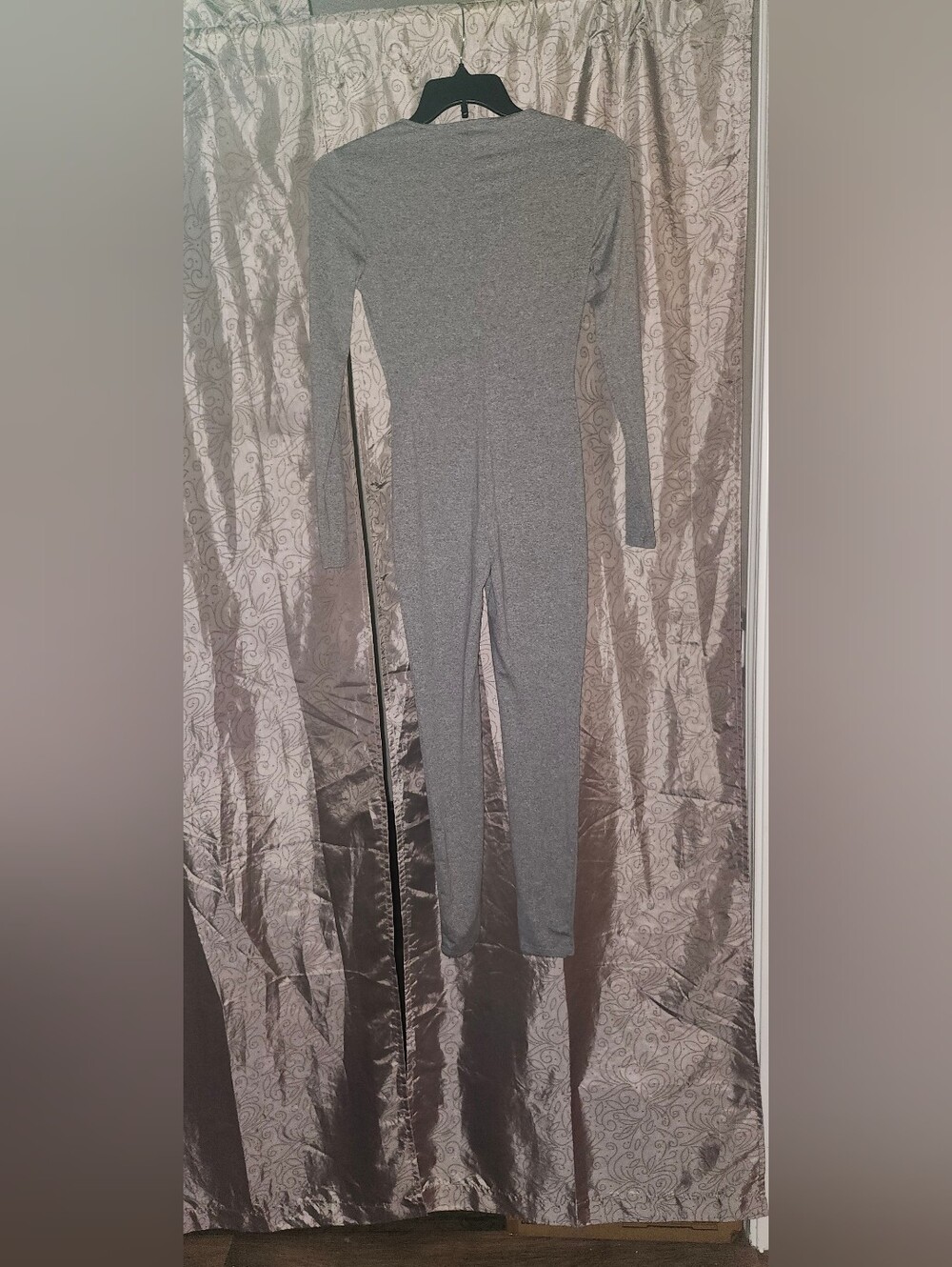 Women's Gray Long-Sleeve Knit Jumpsuit